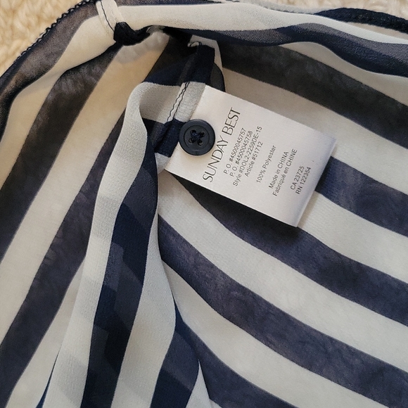 SUNDAY BEST~ Sheer Sleeveless Top, Navy Blue & White, M - Picture 7 of 8